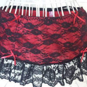 Thong Panty Skirt Red Satin Black Lace Skirt
